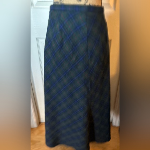 Michele Wool Blend Scottish Style Green Plaid Midi Skirt Size 10 - Picture 14 of 14